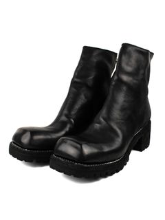 【9086V】馬革 バックジップ ラバーソール ホースレザー ブーツ / BACK ZIP BOOTS / ブラック
