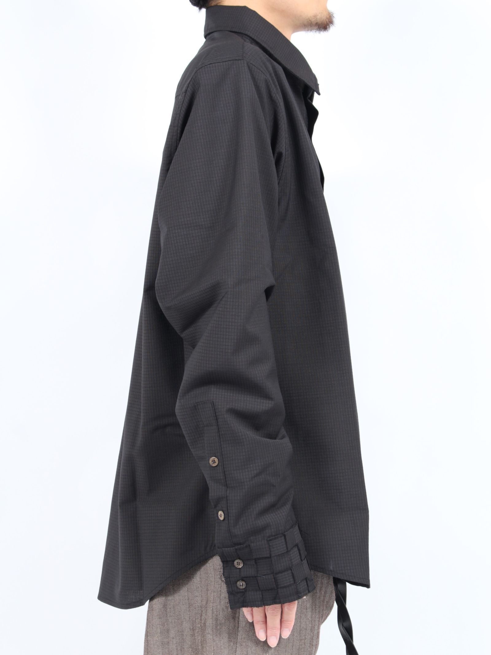 【24AW】デザインカフ オーバーサイズ シャツ / HAND WOVEN CUFF OVERSIZE SHIRT / ブラック