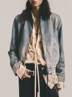 【27SS】トイヴォスリムフィット ジップアップブルゾン デニム スタンドカラーブルゾン ドリズラー / TOIVO SLIM FIT ZIPPED BLOUSON WITH LEATHER CONTRAST COLLAR / スカイブルー