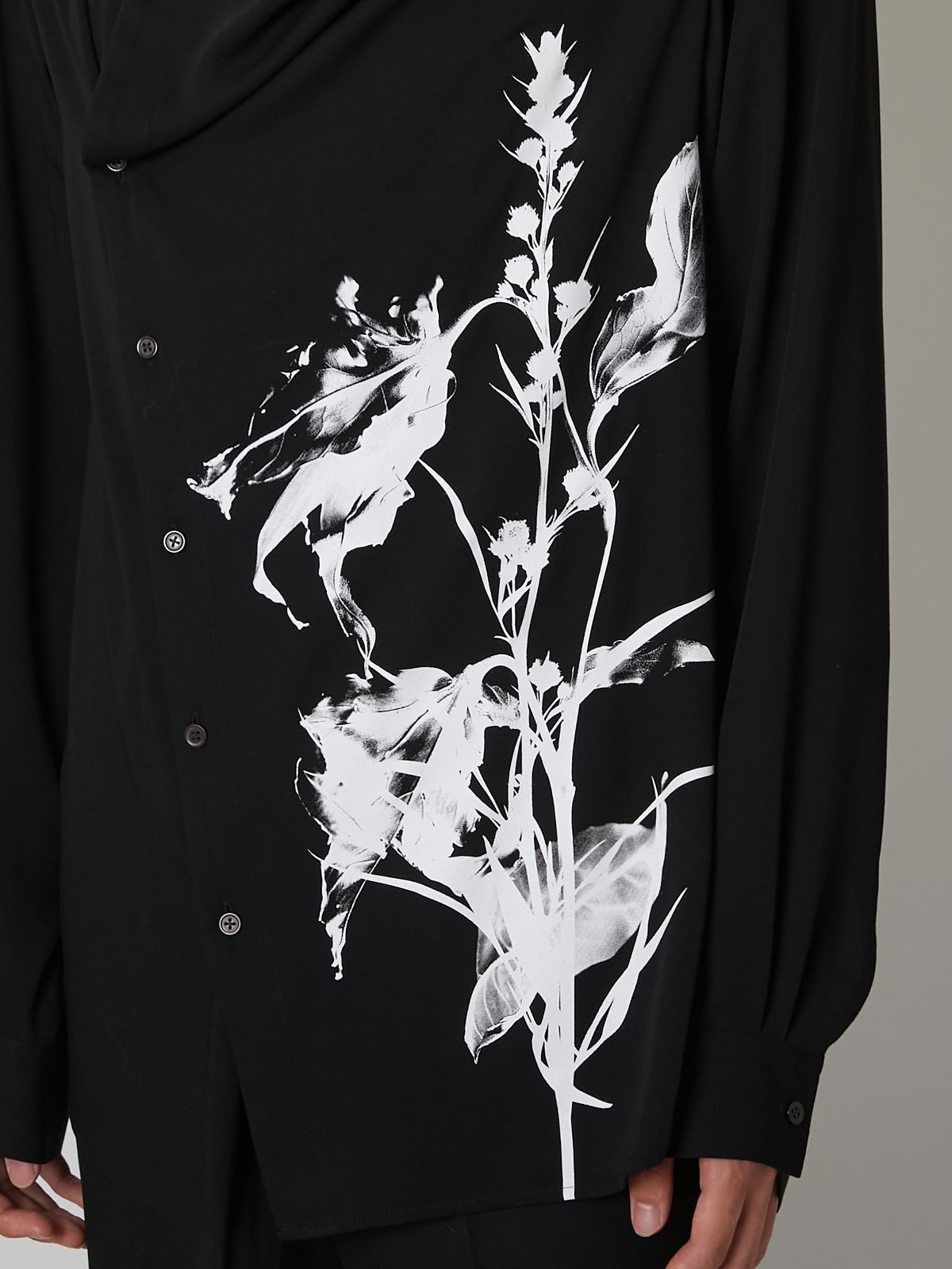 【27SS】ドレープド デザイン シャツ 花柄 長袖シャツ / DRAPED DESIGN SHIRT / ブラック