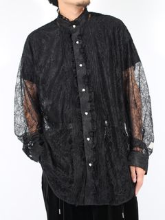 【24AW】フラワー レース フリル シャツ / FLOWER LACE FRILL SHIRT / ブラック