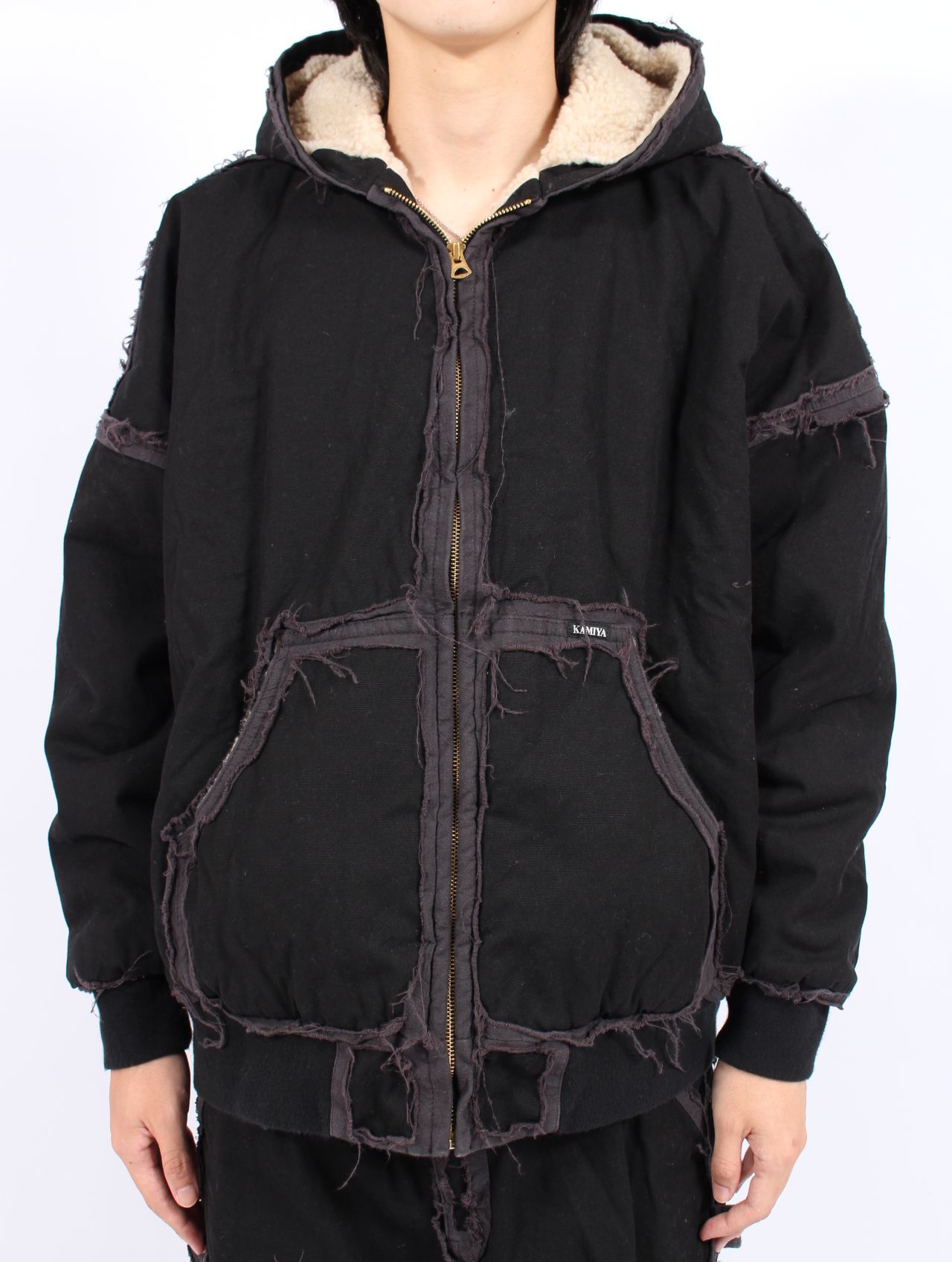 【25AW】ブラックミーンズ コラボレーション デコンストラクテッド ジップ パーカー / BLACKMEANS × KAMIYA DECONSTRUCTED ZIP PARKA / ブラック