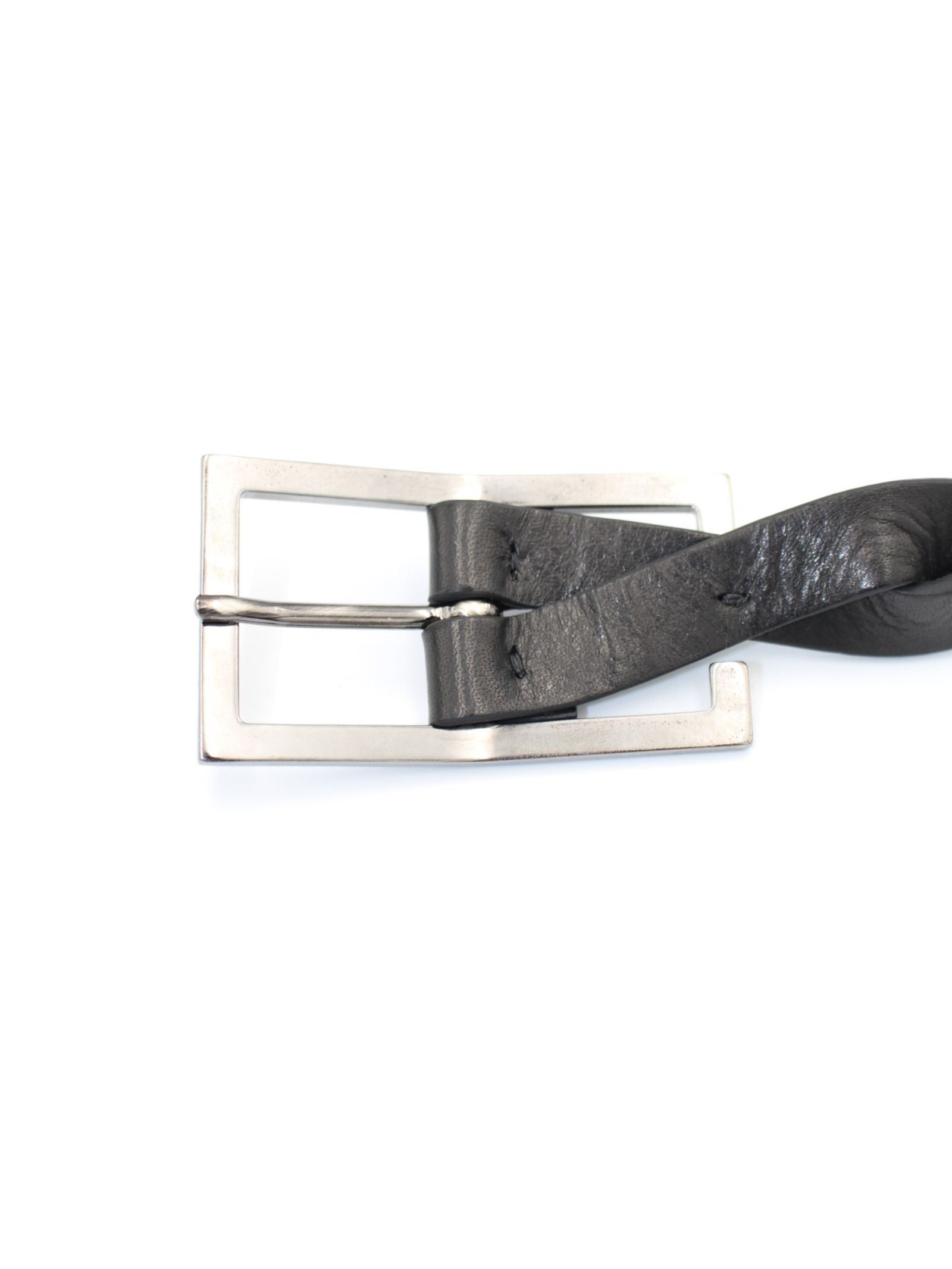 【24AW】ハンドウーブン ウィズ ブラッシュ メタルバックル ベルト / HAND WOVEN (INTRECCIATO) WITH BRUSHED METAL BUCLE BELT / ブラック