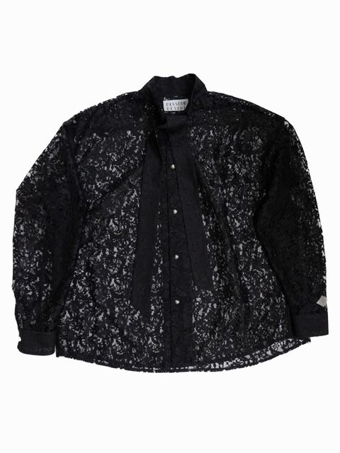 【26AW】フラワーレース ボウタイ シャツ / FLOWER LACE BOW TIE SHIRT / ブラック