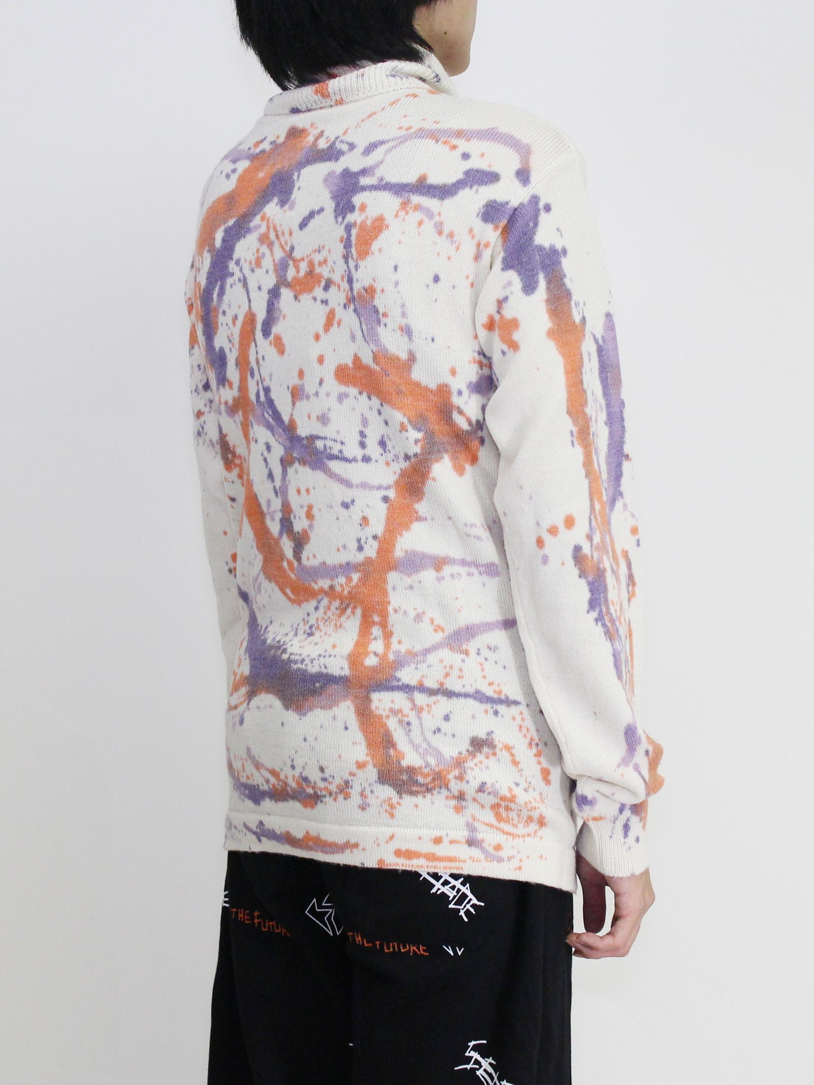 【20AW】ペイント タートルネック ニット / HANDMADE  PAINTED  TURTLENECK / オフホワイト × マルチ
