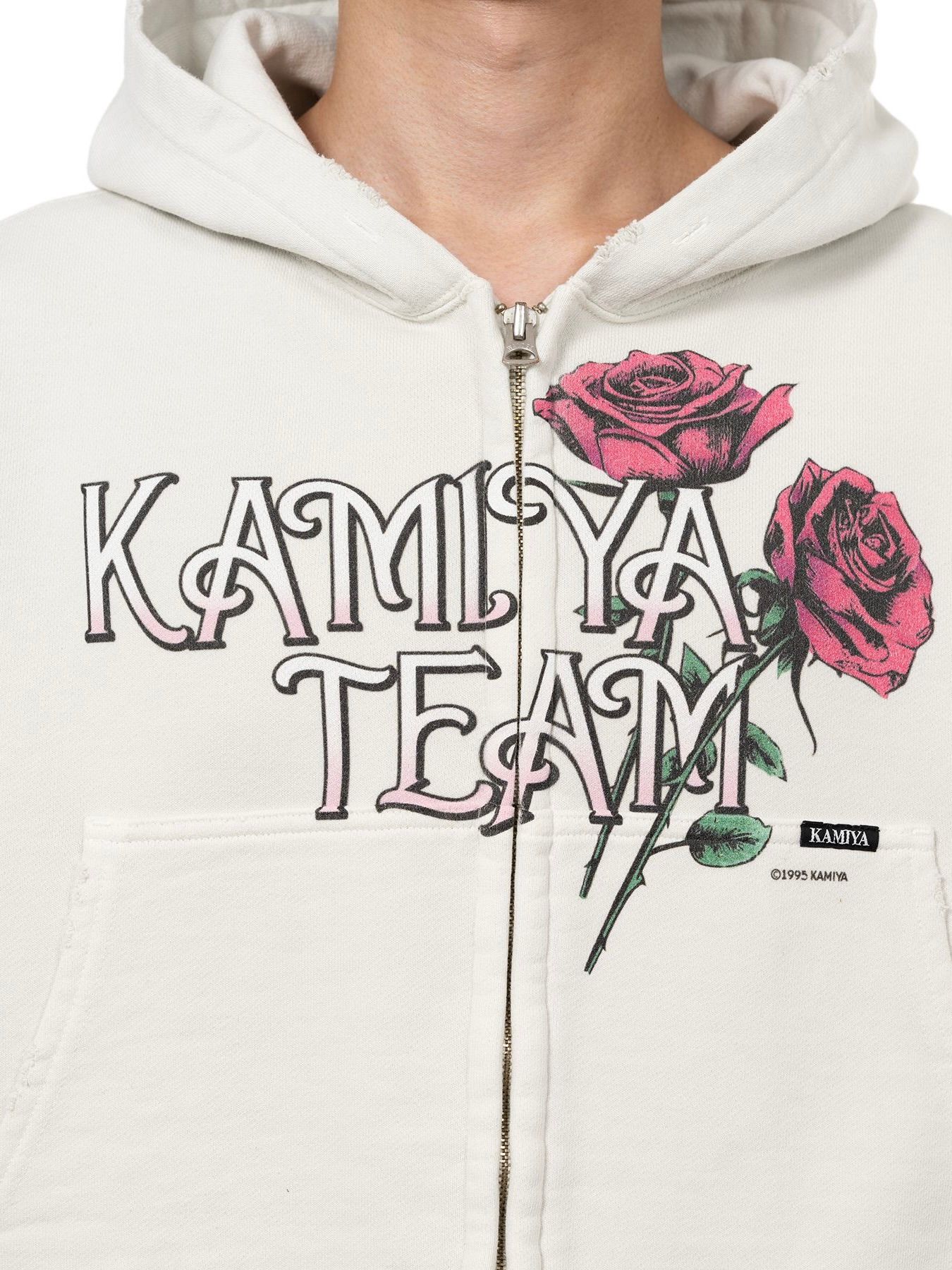 【25AW】ローズ ディストレスド ジップ ショート パーカー / "ROSE"DISTRESSED ZIP SHORT HOODIE / ホワイト