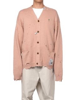 【24AW】ディストレスド ニット カーディガン / DISTRESSED KNIT CD / ピンク
