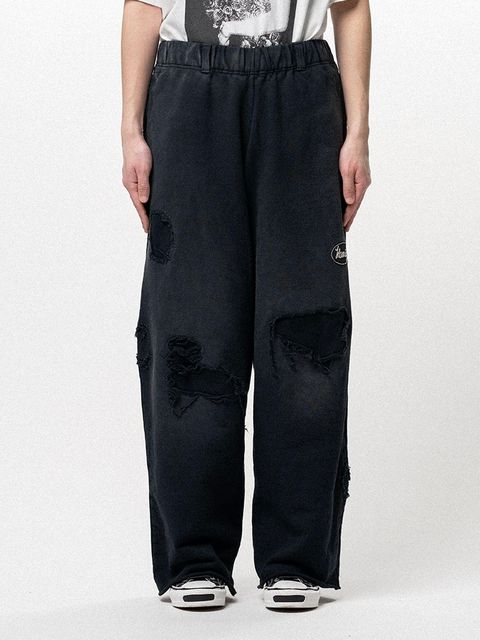 【26SS】REPAIRED NAME PATCH WIDE SWEAT PANTS / ブラック