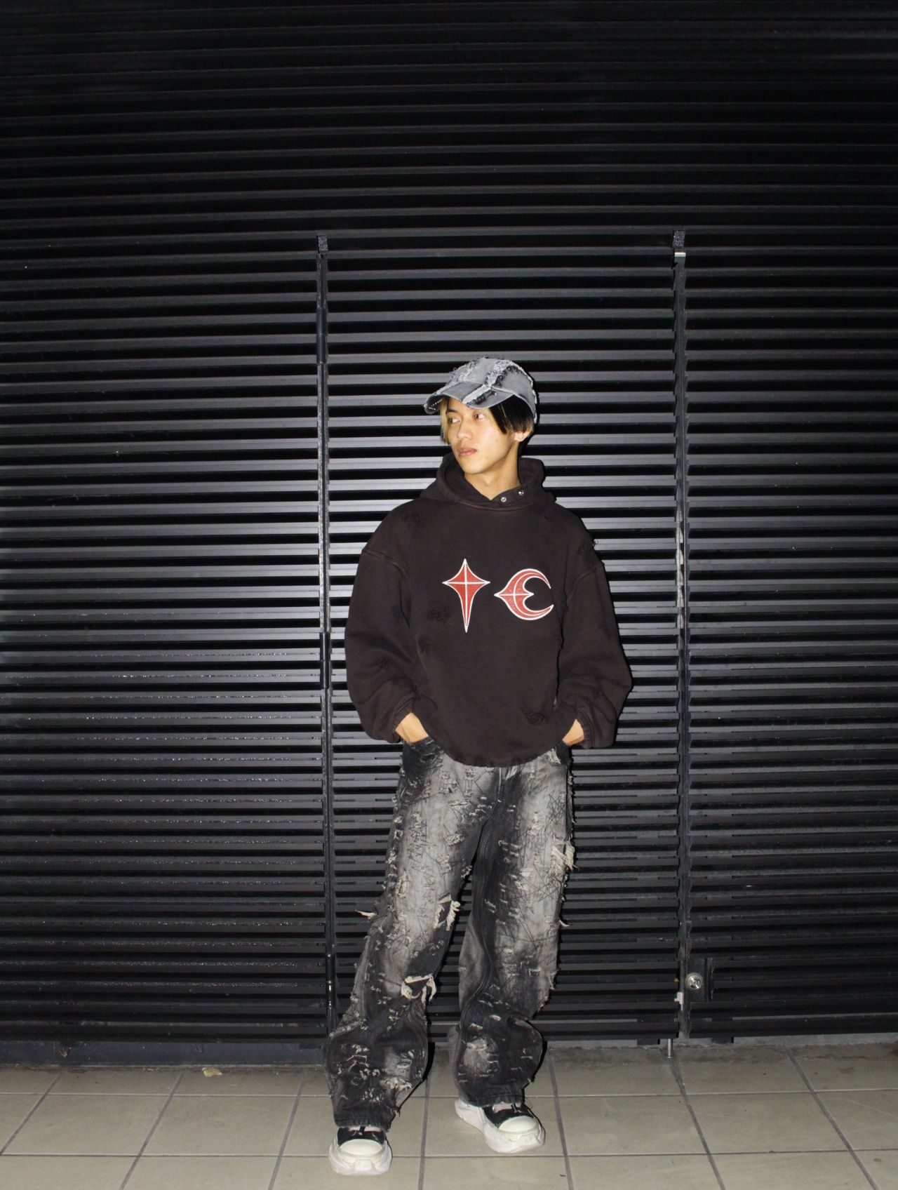 【25AW】ハードウォッシュド ダメージ デニム パンツ / HARD-WASHED DAMAGED DENIM PANTS / ブラック