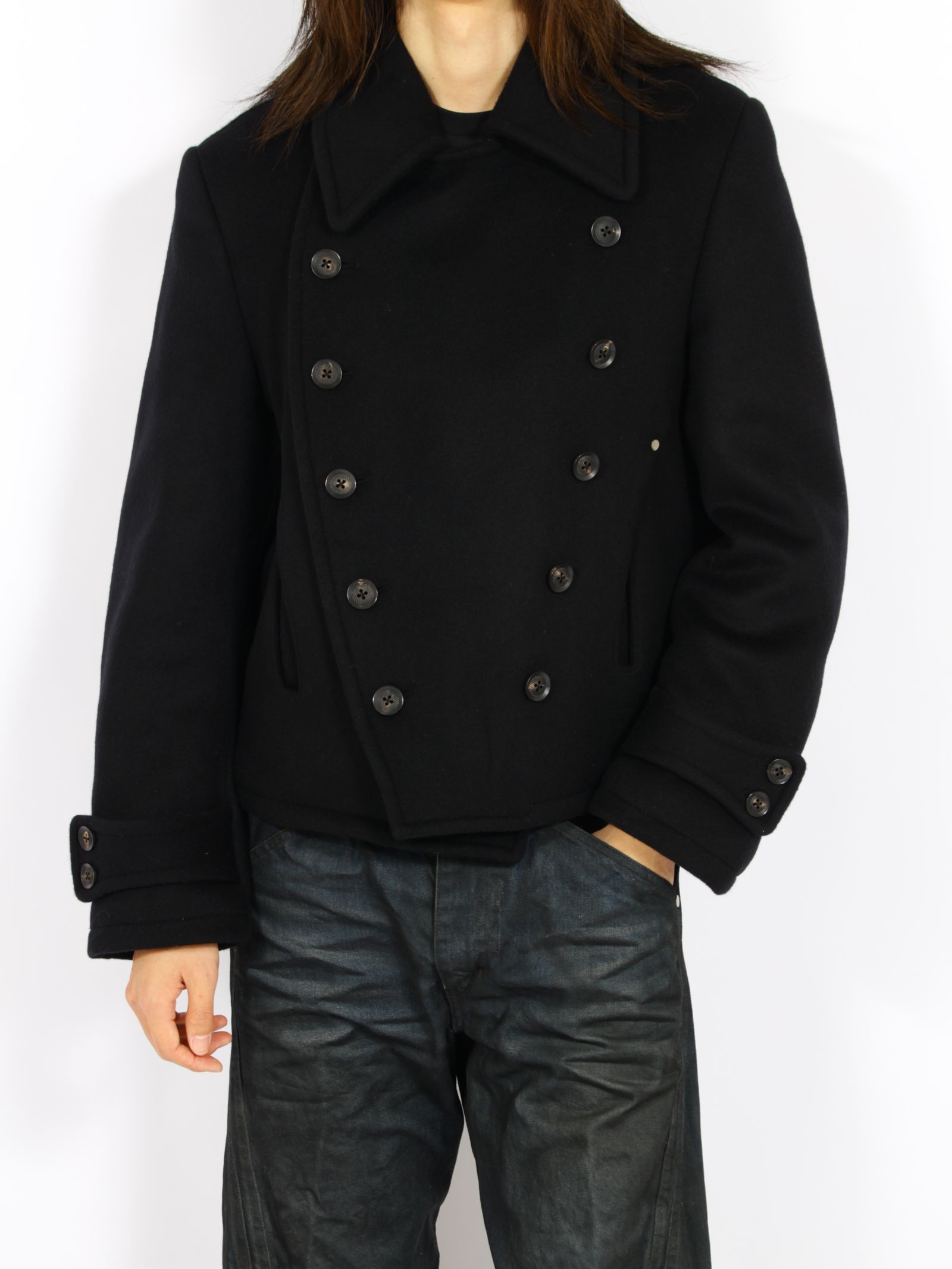 【26AW】ショート ペア コート ピーコート 3way ナポレオンジャケット / SHORT PEA COAT / ブラック