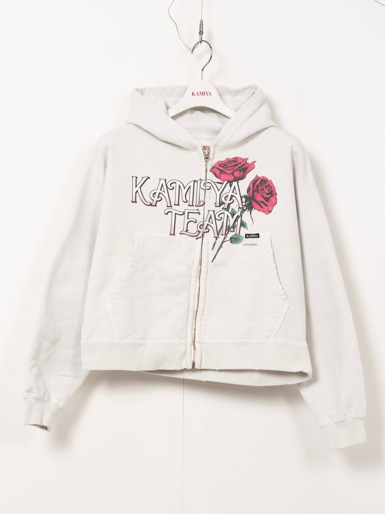 【25AW】ローズ ディストレスド ジップ ショート パーカー / "ROSE"DISTRESSED ZIP SHORT HOODIE / ホワイト