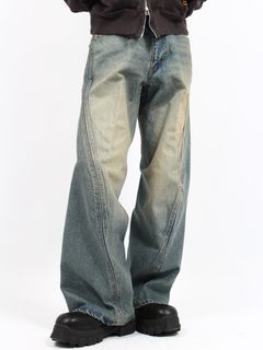 【RESTOCK】3D ツイステッド ワイドレッグ ジーンズ デニム パンツ / 3D TWISTED WIDE LEG JEANS / DIRTY FADED INDIGO(インディゴ)