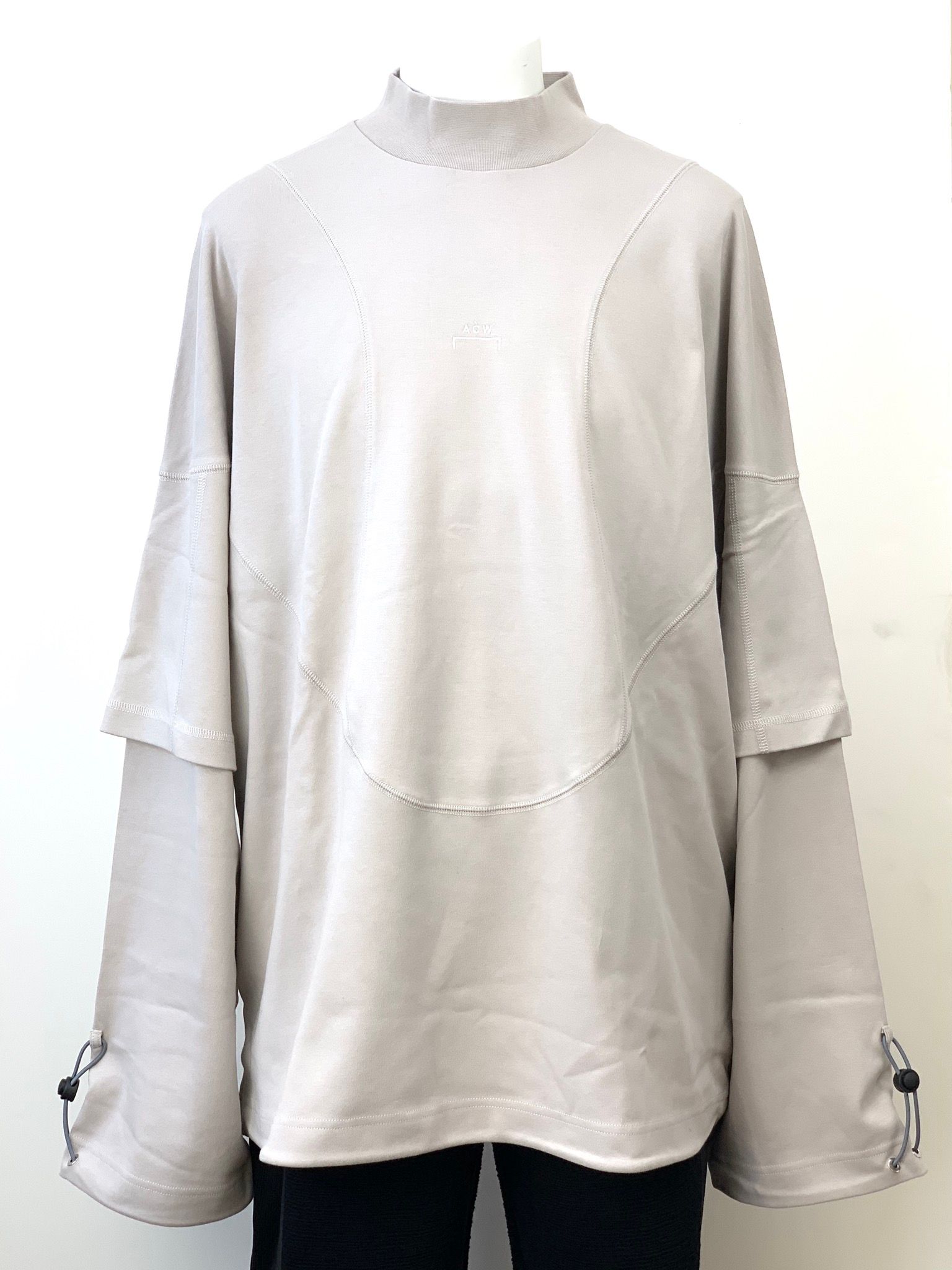 オーバーサイズ レイヤード ロングTシャツ / INETRLOCK CEMENT OVERSIZED DOUBLE SLEEVE T-SHIRT / ベージュ × ホワイト