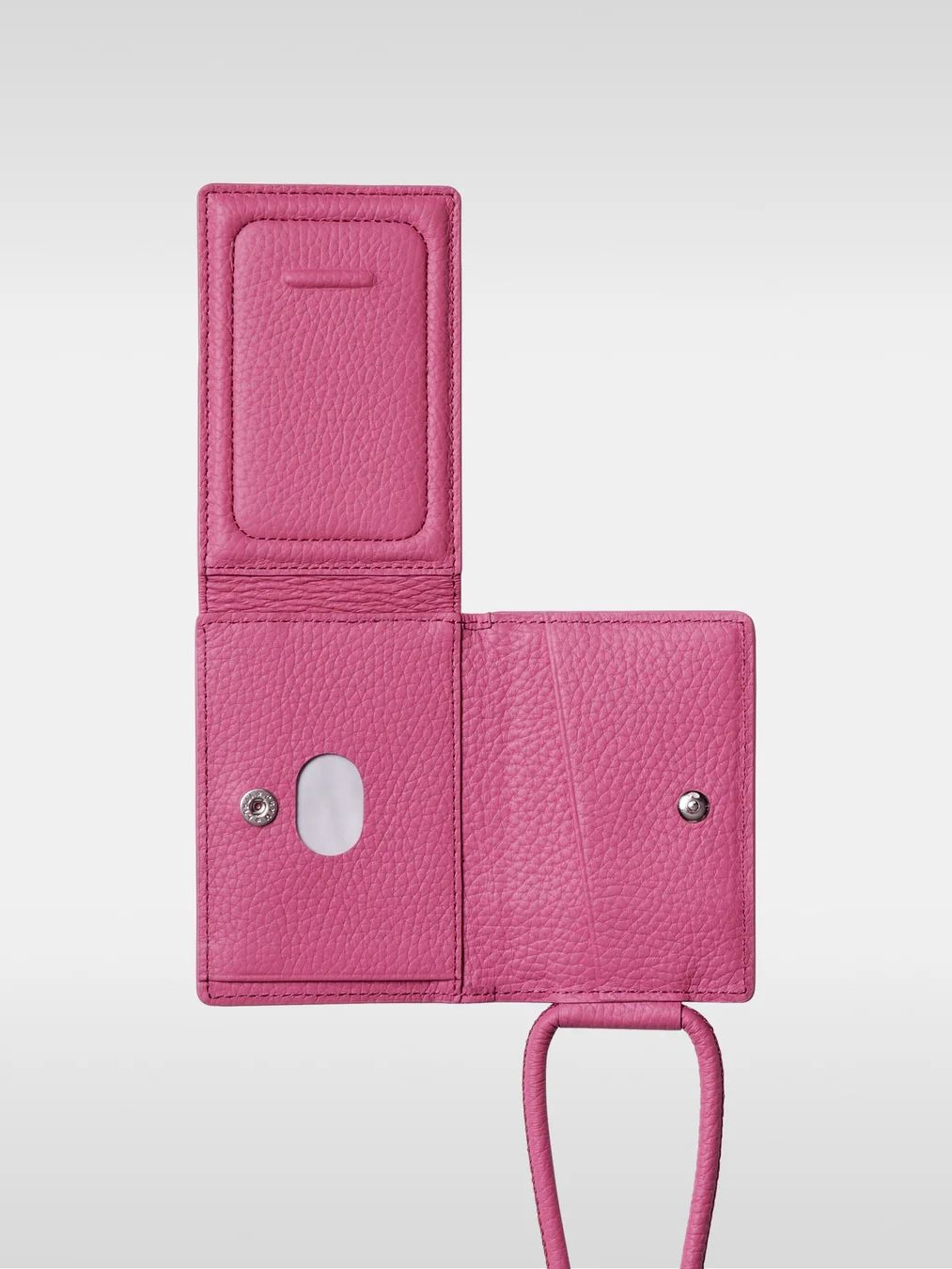 レザーストラップ付アイフォンアクセサリー ウォレット / STRAPPED ACCESSORY WALLET / ショッキングピンク