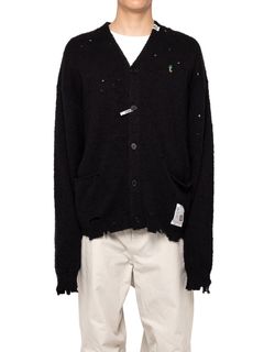 【24AW】ディストレスド ニット カーディガン / DISTRESSED KNIT CD / ブラック