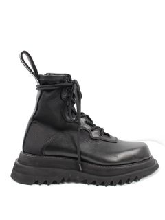 【24AW】カウスキン レースアップ サイドジップ レザー  ヒール ブーツ / COW SKIN / ブラック