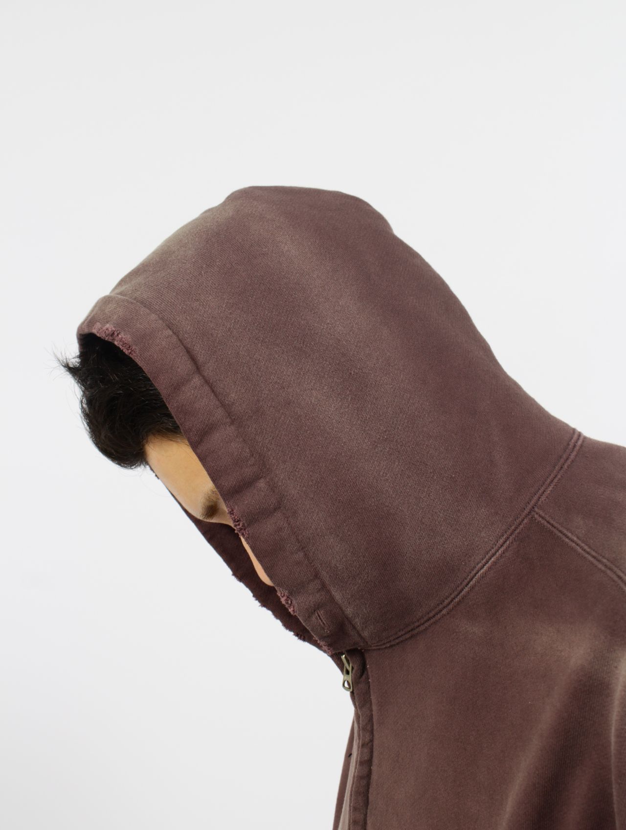 【25SS】"カミヤ-ローズ" ディストレスド ジップ フーディー パーカー / “KMY-ROSE” DISTRESSED ZIP HOODIE / ブラウン