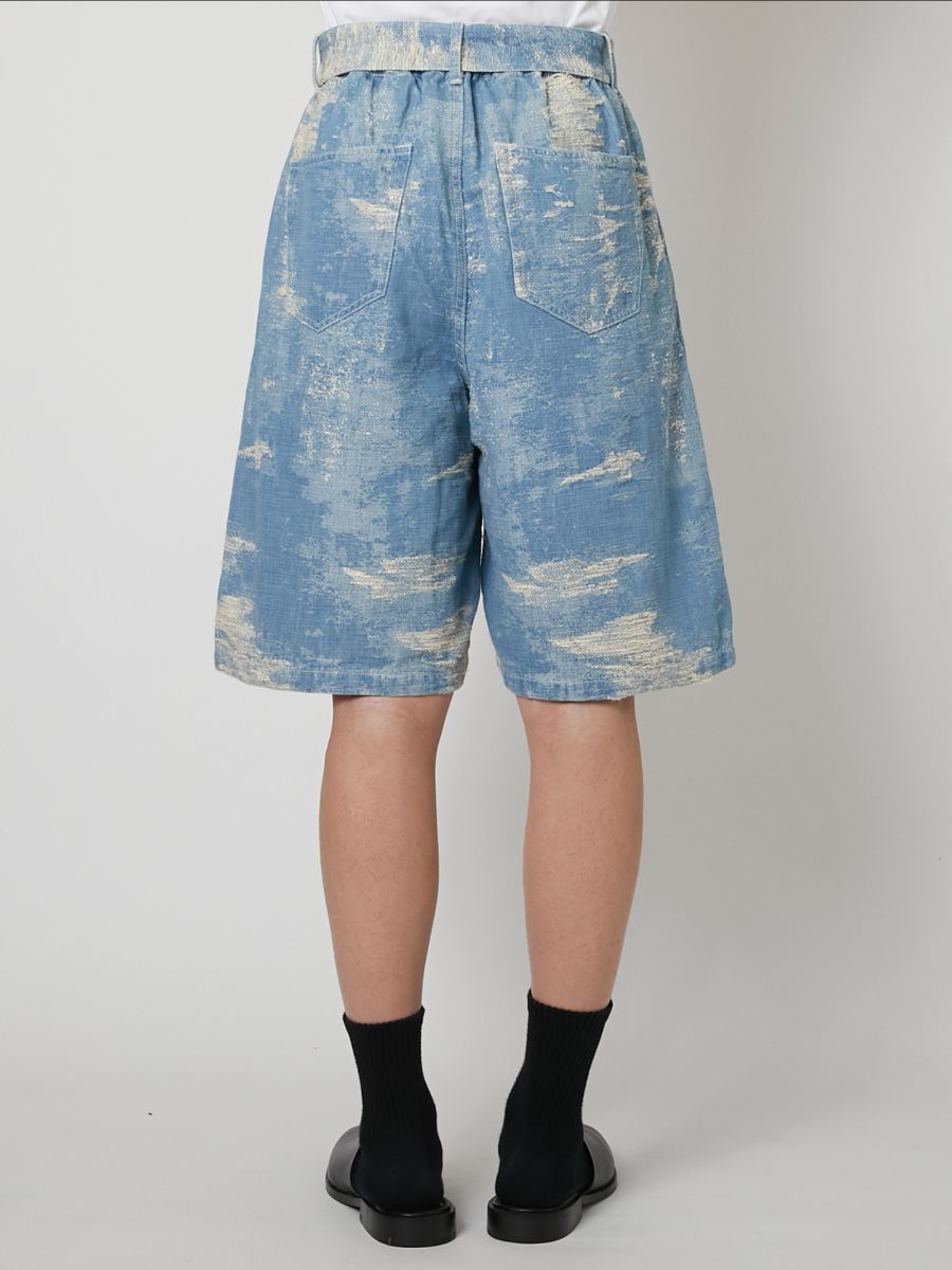 【27SS】ベルテッド デニム ショーツ ジャガードデニム ハーフパンツ / BELTED DENIM SHORTS / INDIGO BLEACH (インディゴ ブリーチ)