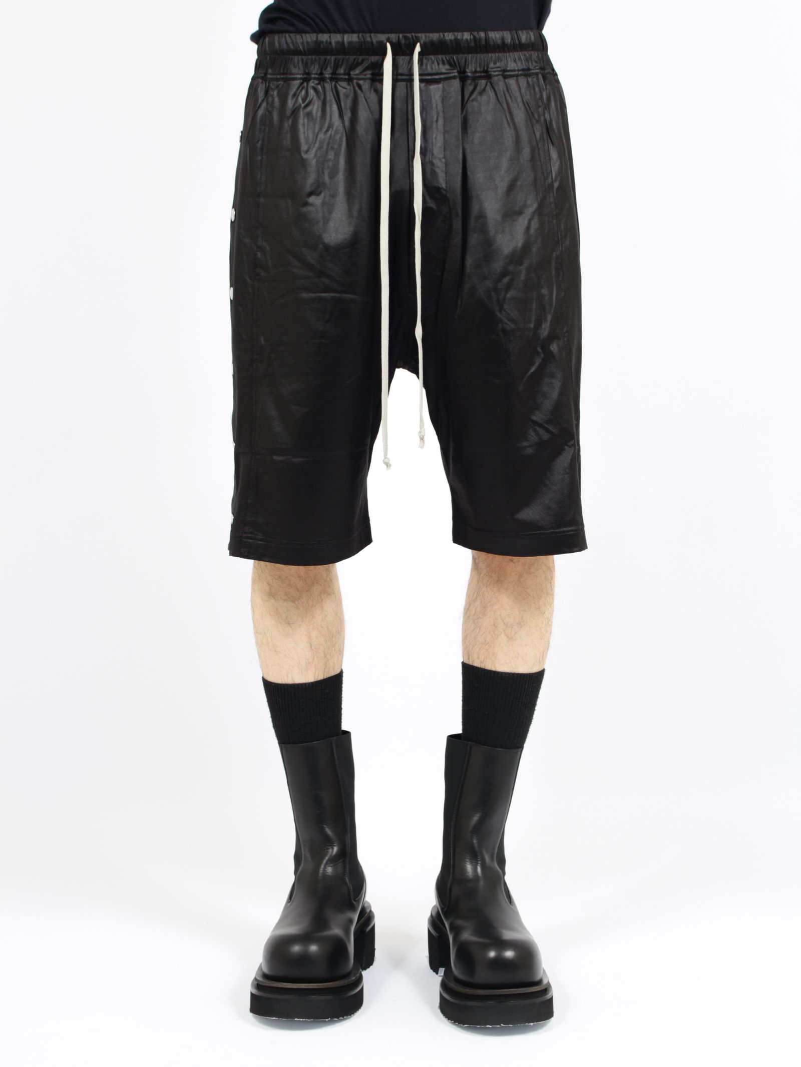 【26SS】サイドスナップボタン ワイド プッシャー ショーツ ハーフ パンツ / WIDE PUSHER SHORTS / ブラック