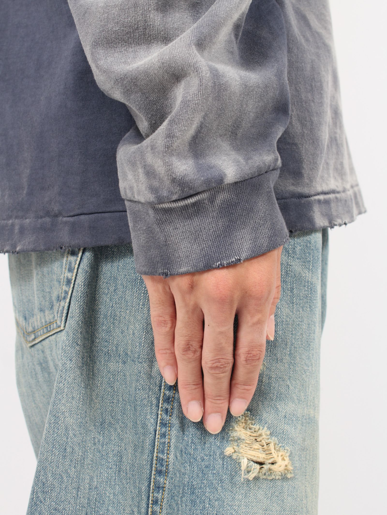 【24AW】クレヨン ブリーチド ロングスリーブ Tシャツ / "CRAYON" BREACHED L/S TEE / ネイビー