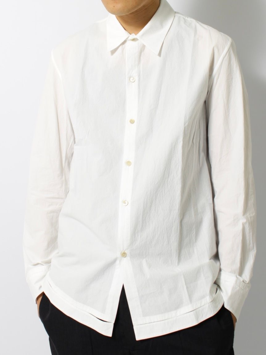【25SS】ハンドステッチ ヘム ボンバー リラックス フィット シャツ / HAND-STITCHED HEM BORDER  RELAXED FIT SHIRT / ホワイト