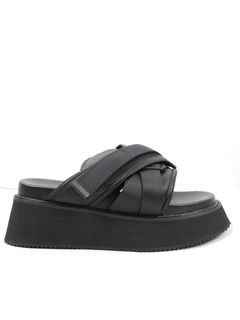 【24AW】ベルクロ レザー  ヒール サンダル / COATED GOAT SUEDE / ブラック