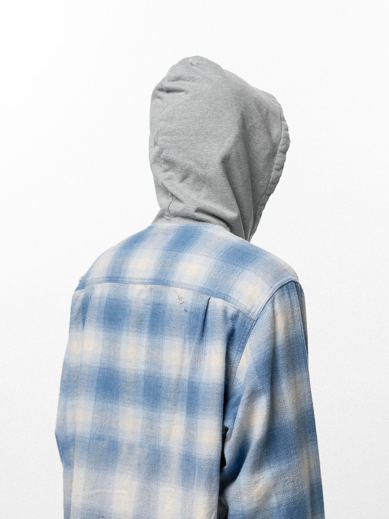 【26SS】ディストレスド フーディッド チェック シャツ / DISTRESSED HOODED CHECKED SHIRT / ブルー