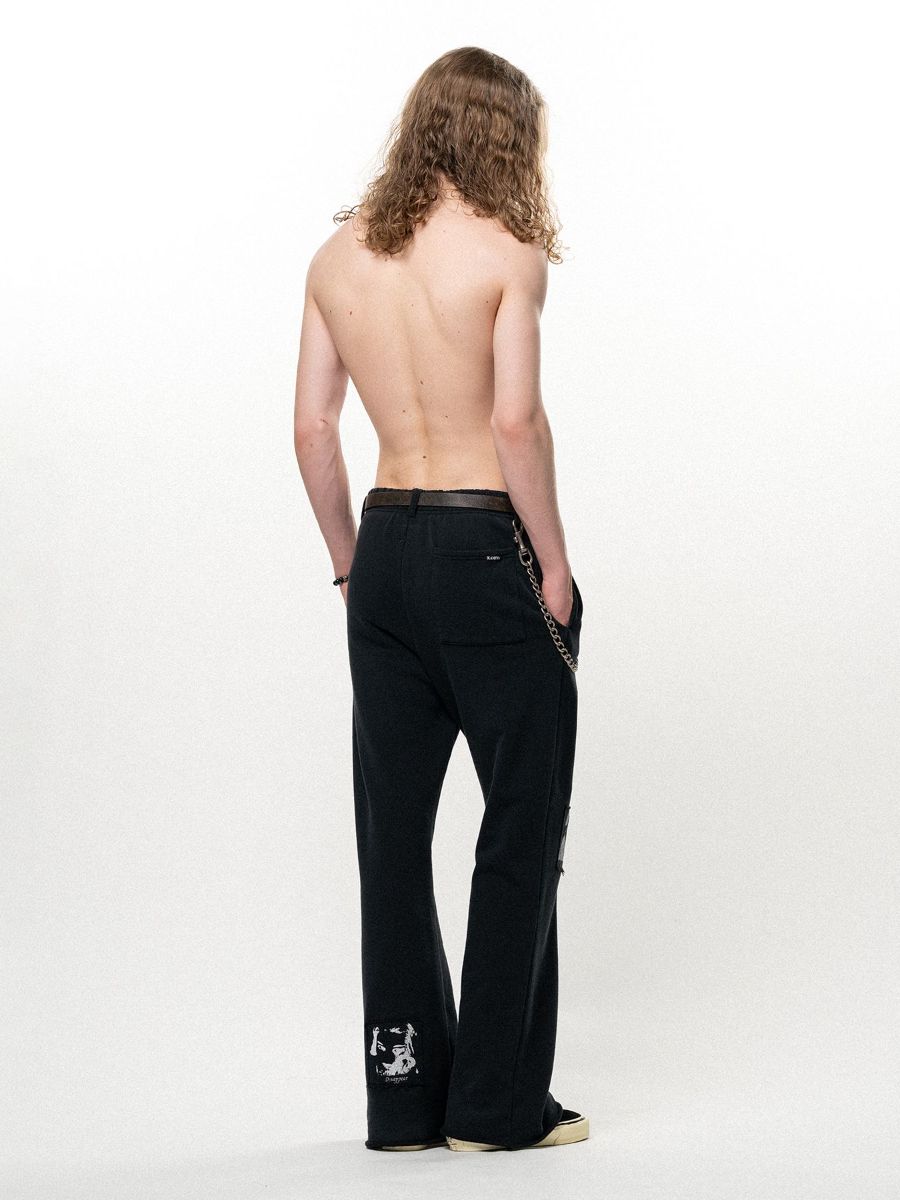 【26AW】 "ガールパッチ" ブーツカット スウェットパンツ フレア パンツ / "GIRL PATCH" BOOTCUT SWEAT PANTS / ブラック