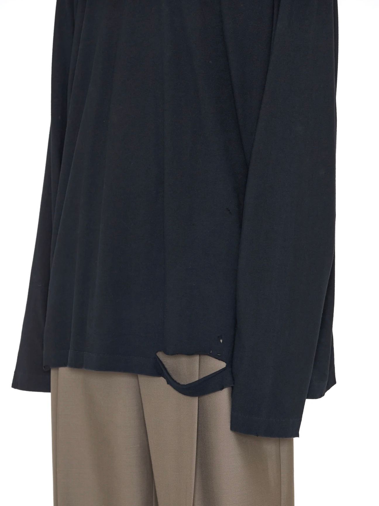 【24AW】ダブル レイヤード ディストロイ Tシャツ / ASH GREY AGING DOUBLE LAYERED DISTROYED TEE / ブラック