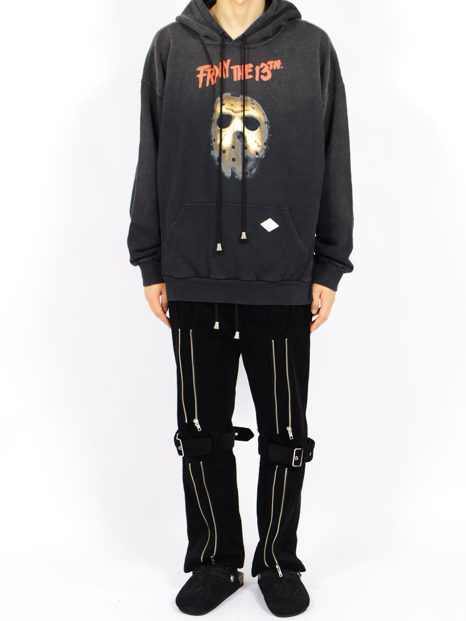 【 13日の金曜日 コラボ】ヴィンテージ エフェクト フーディー パーカー / x FRIDAY THE 13TH VINTAGE EFFECT HOODIE / ブラック