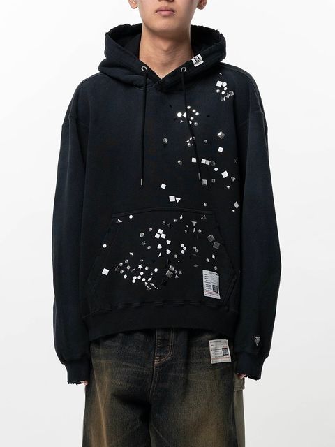 【26SS】ステッカーデザイン スウェット フーディー パーカー / EMBELLISHED HOODIE / ブラック