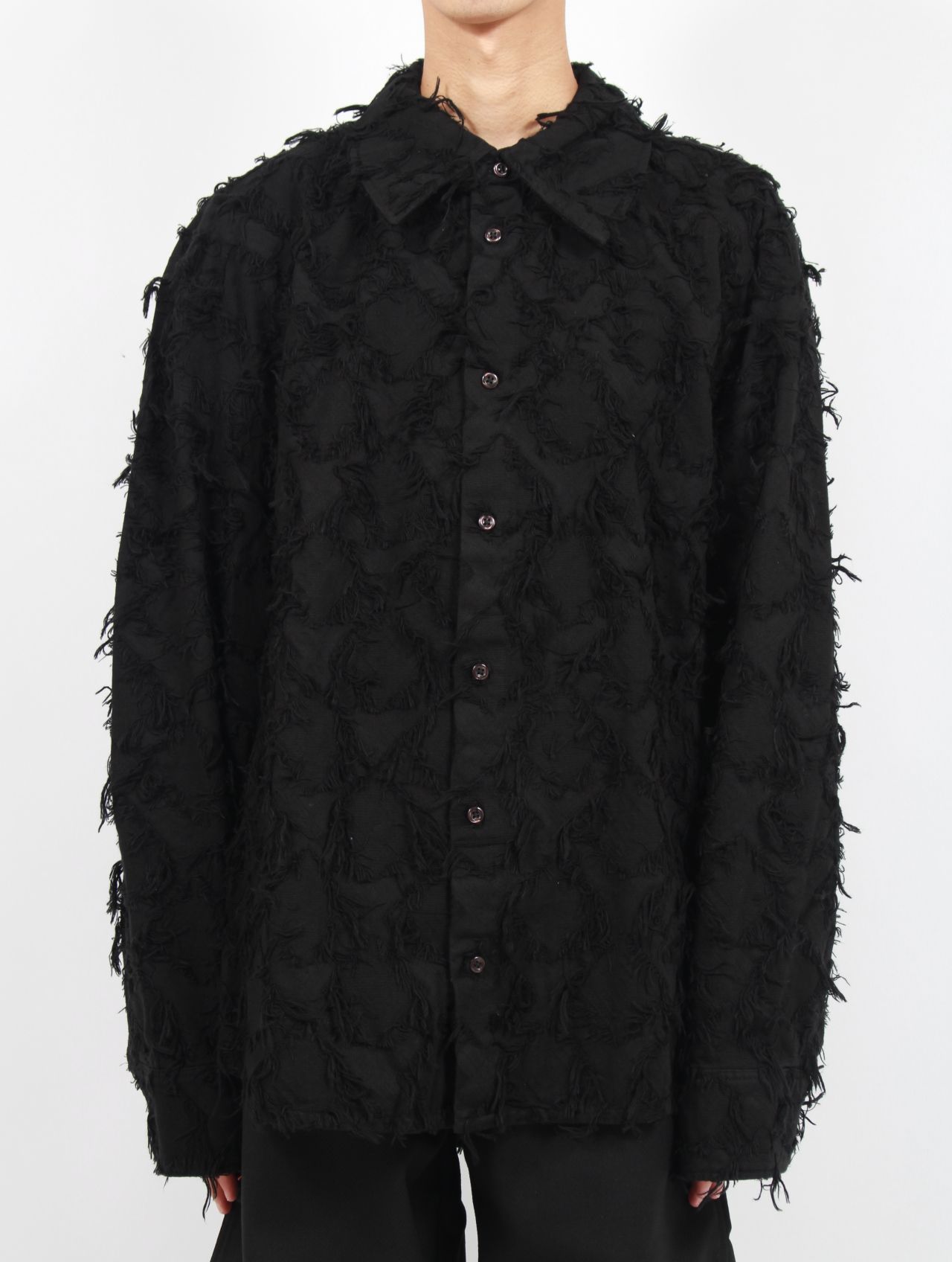 【25AW】ウェス シャツ アーガイルチェック柄 フリンジ 長袖 / WES SHIRT / フリンジブラック