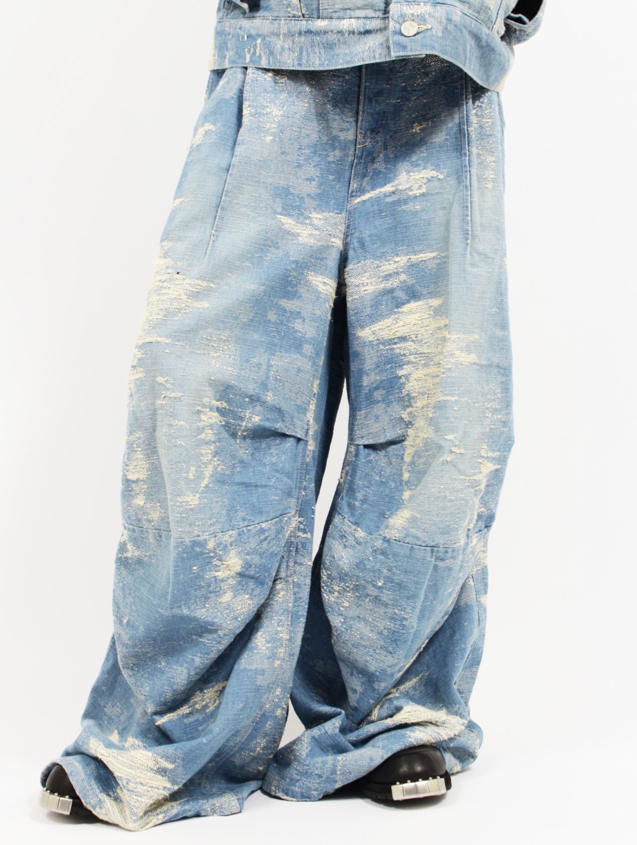 【25AW】デニム デザイン トラウザーズ ワイドパンツ / DESIGN TROUSERS / インディゴブリーチ