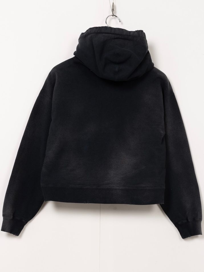 【25AW】ローズ ディストレスド ジップ ショート パーカー / "ROSE"DISTRESSED ZIP SHORT HOODIE / ブラック