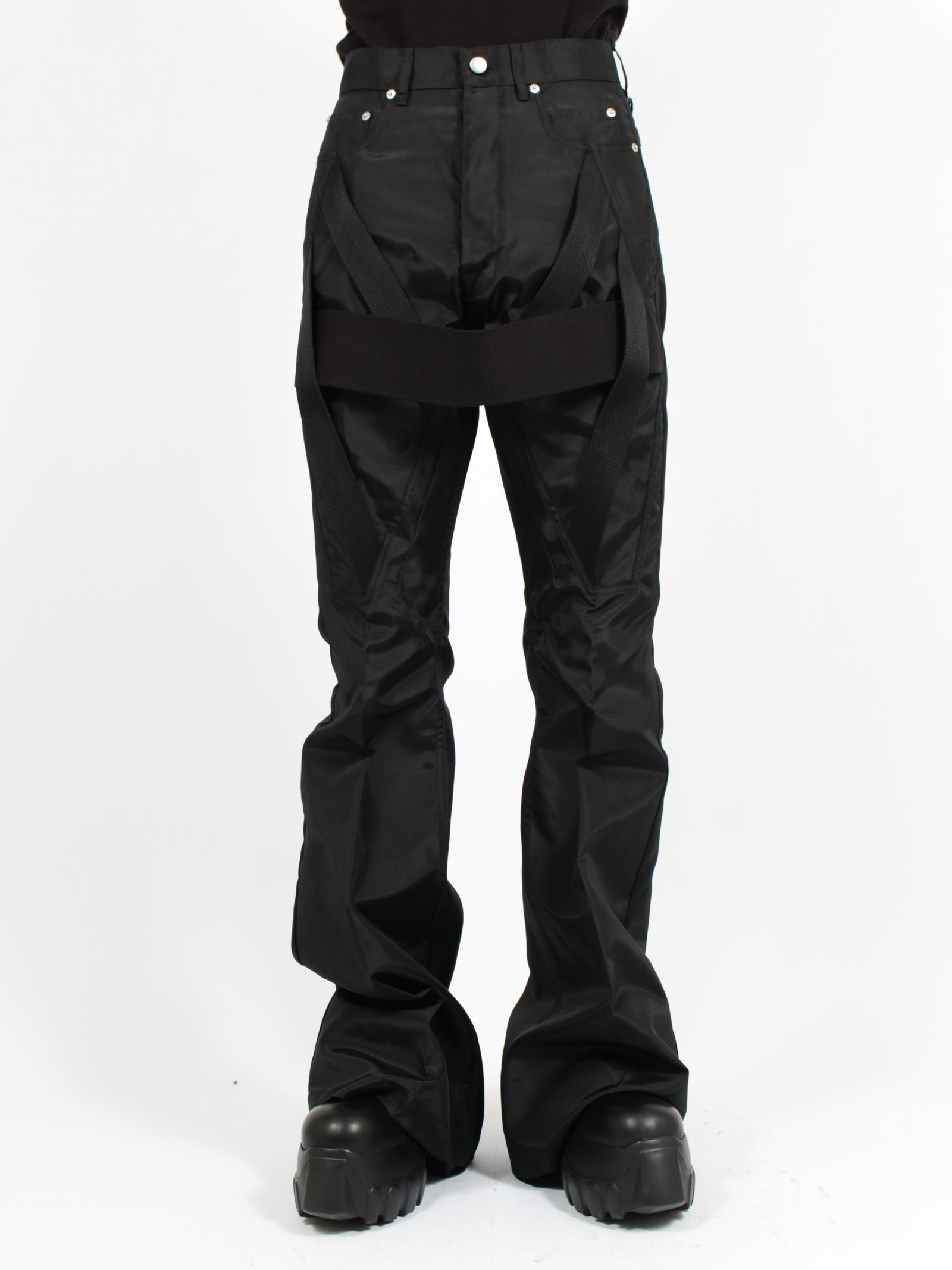 【26SS】メガストラップ ボラン フレア パンツ / MEGASTRAPPED BOLANS / ブラック
