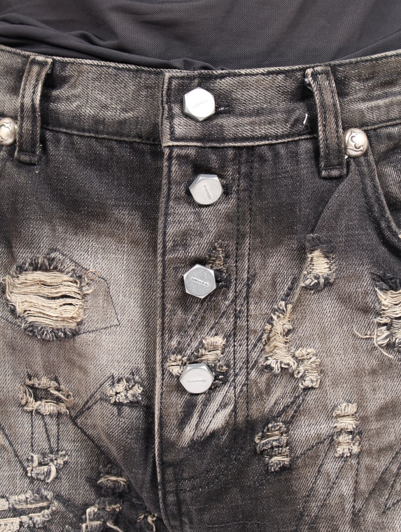【25AW】ハードウォッシュド ダメージ デニム パンツ / HARD-WASHED DAMAGED DENIM PANTS / ブラック