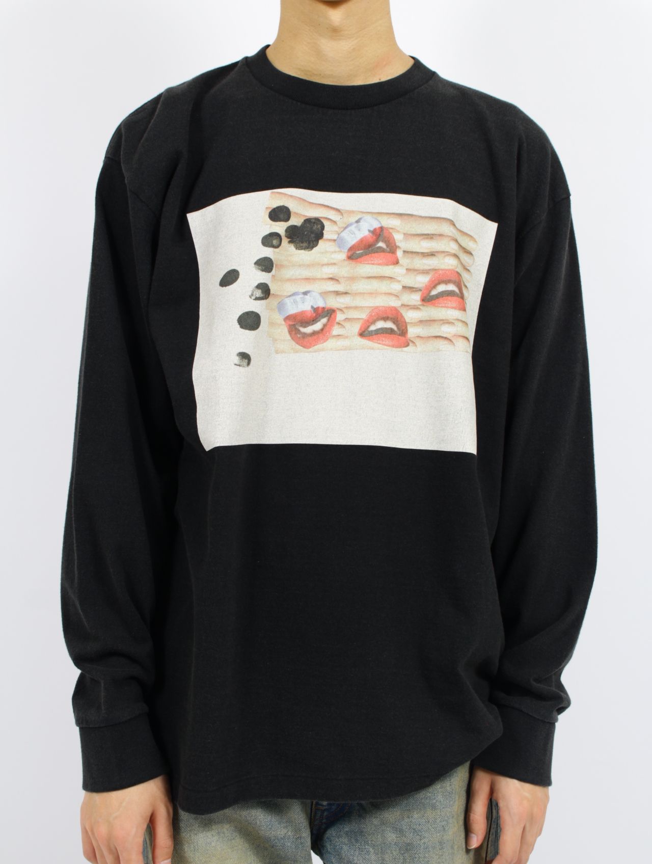 【25SS】フィンガー リップ プリント ロングスリーブ Tシャツ カットソー / FINGER LIP PRINT LS T-SHIRT / ブラック