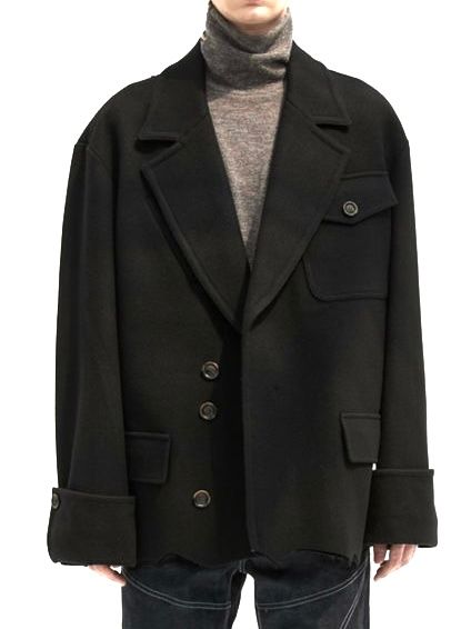 【21AW】2WAY オーバーサイズ ミリタリーコート / FRANCIS RAW-CUT MILITARY COAT / ブラック