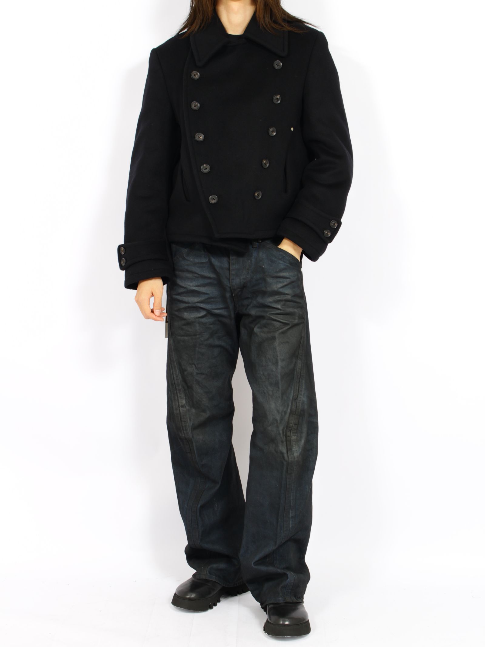 【26AW】ショート ペア コート ピーコート 3way ナポレオンジャケット / SHORT PEA COAT / ブラック