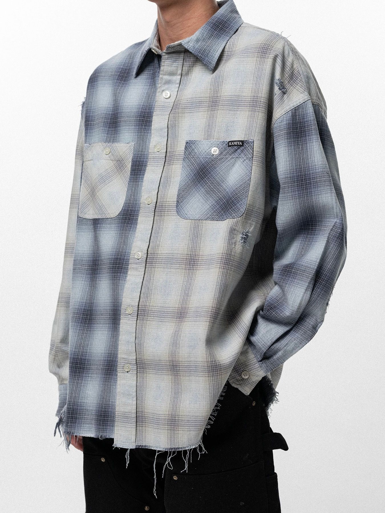 【26SS】リペアド クレイジー チェック シャツ / REPAIRED CRZY CHECK SHIRT / ブルー