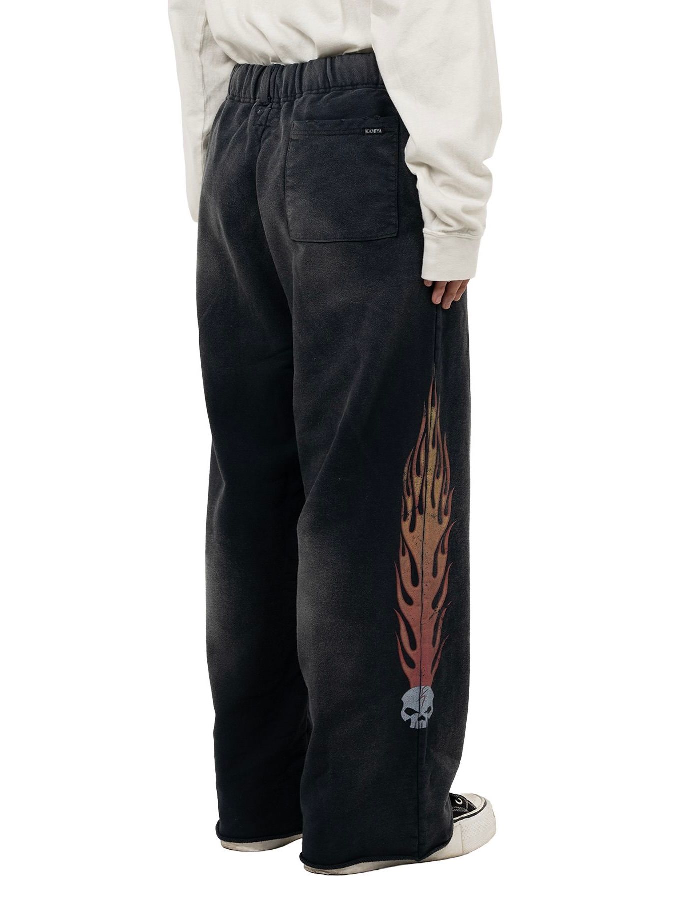 【25AW】スカル フレイム ディストレスド スウェット パンツ / "SKULL FLAME" DISTRESSED SWEAT PANTS / ブラック