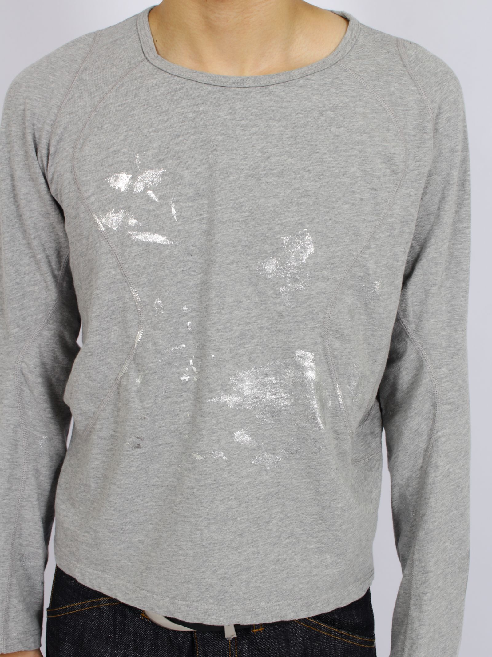 【26AW】フォイル プリント スプラッター ロング スリーブ Tシャツ 銀箔 長袖 カットソー / FOIL PAINT SPLATTER LONG SLEEVE T-SHIRT / HEATHER GRAY(グレー)