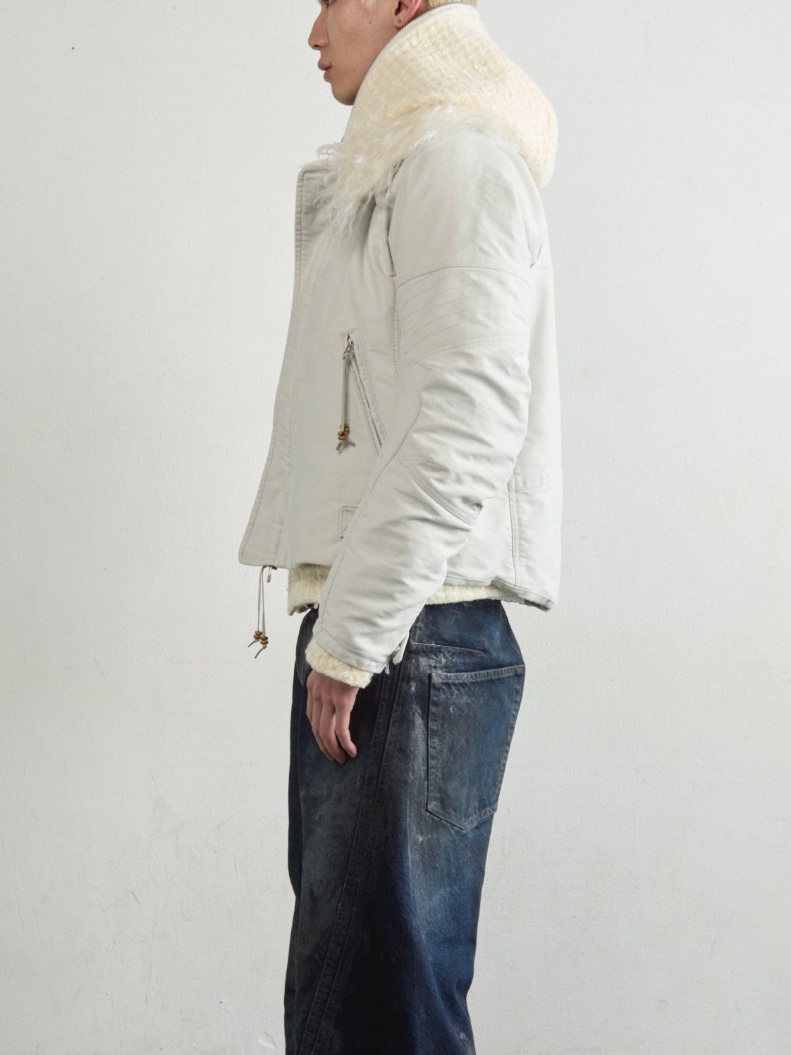 【25AW】 パデッド シェーリング カラー バイカー ジャケット / PADDED SHEARING COLLAR BIKER JACKET / WHITE(ホワイト)