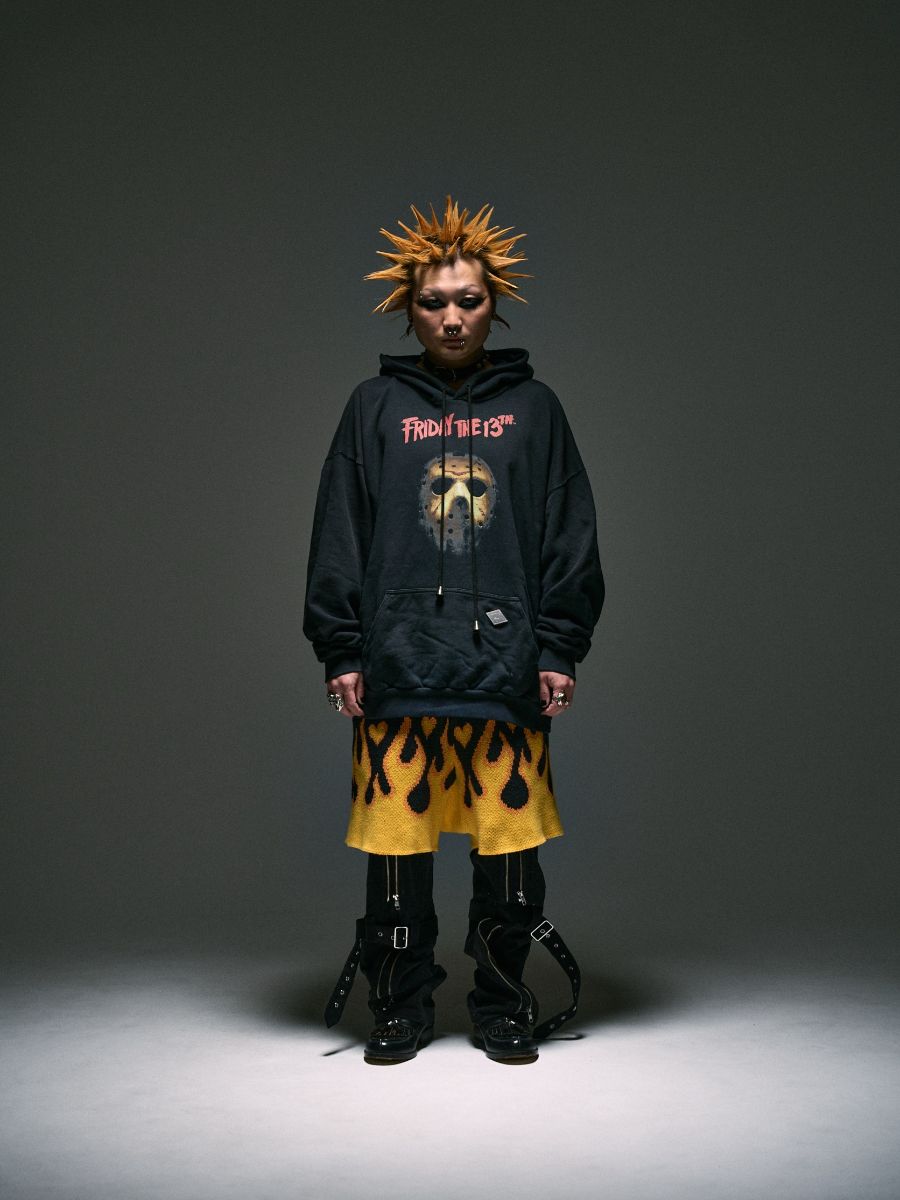 【 13日の金曜日 コラボ】ヴィンテージ エフェクト フーディー パーカー / x FRIDAY THE 13TH VINTAGE EFFECT HOODIE / ブラック