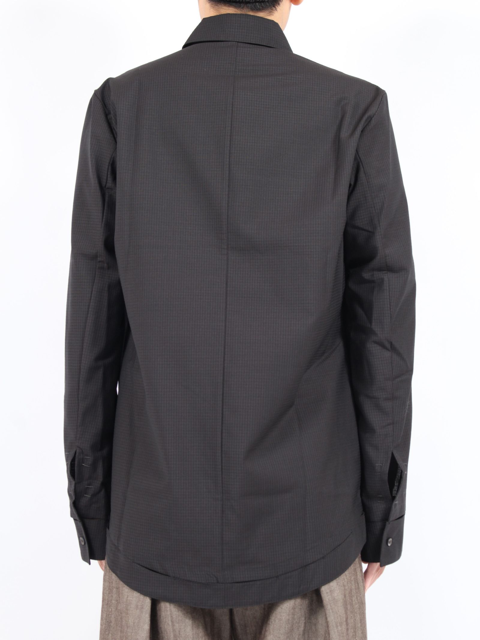 【24AW】ウール ハンドステッチ ヘム ボーダー リラックスフィット シャツ / HAND-STITCHED HEM BORDER RELAXED FIT SHIRT / ブラック