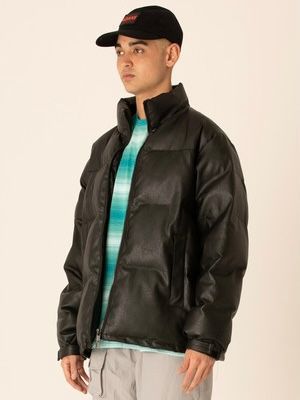 フェイクレザー ダウン ジャケット / PU FAKE LEATHER DOWN JACKET / ブラック