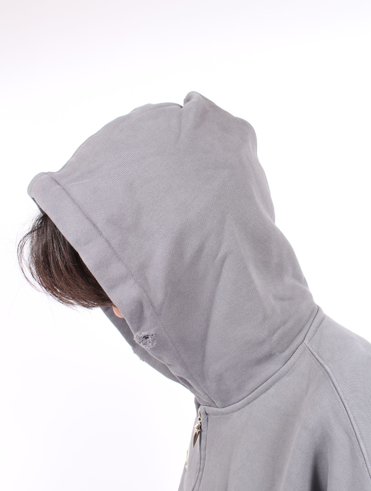 【25AW】 レザー フレーム クロップド ジップアップ パーカー / LEATHER FLAME CROPPED HOODED ZIP-UP / グレー