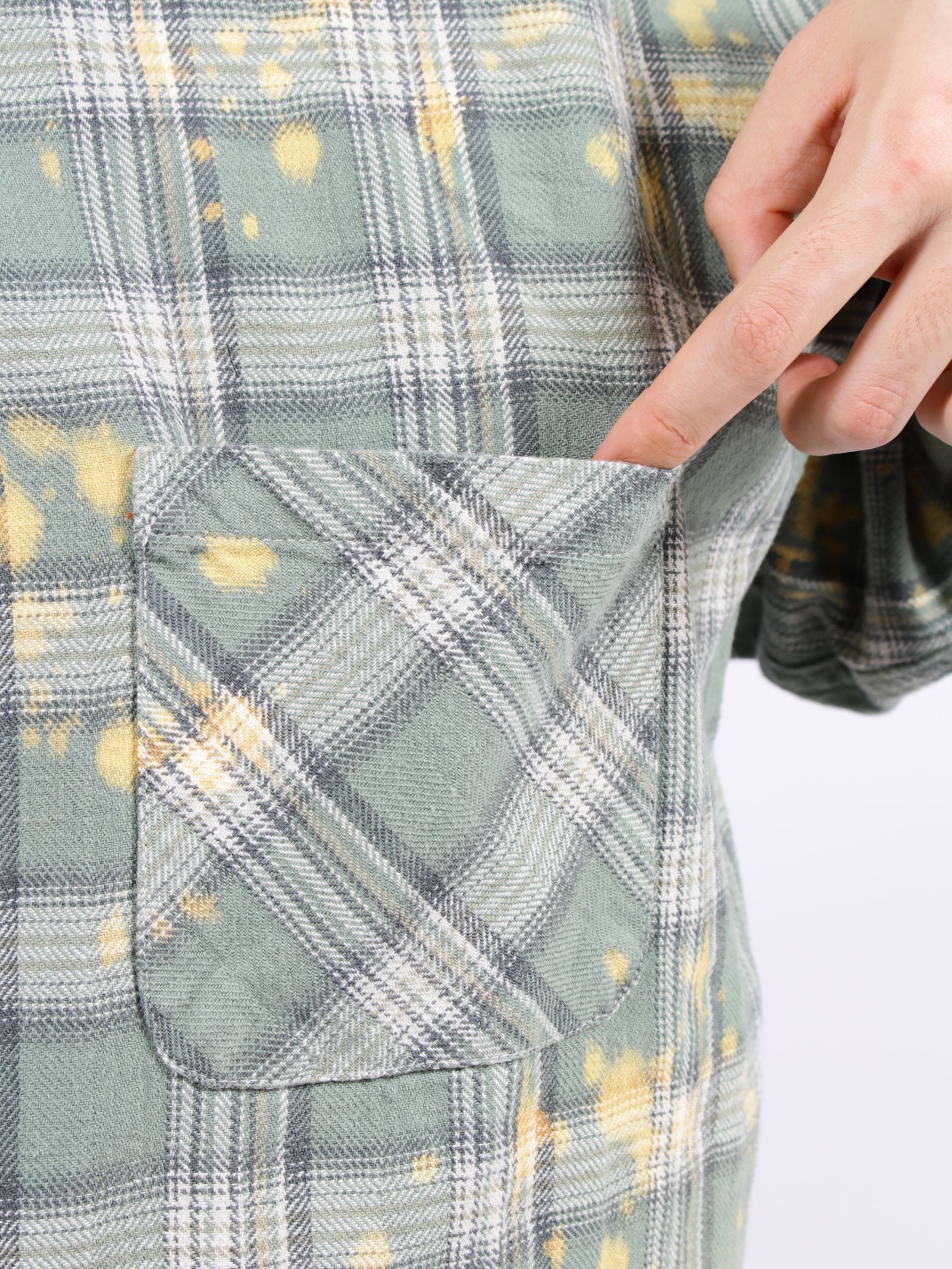 【26SS】コットン フランネル チェック ブリーチ シャツ / COTTON FLANNEL CHECK BLEACH SHIRT / グリーン