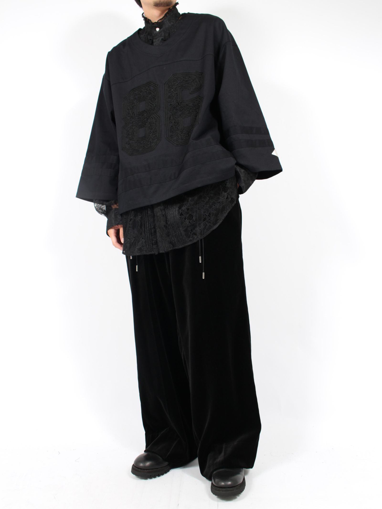 【24AW】コード 刺繍 ホッケー ゲーム 長袖 Tシャツ / CORD EMBROIDERED HOCKEY SHIRT / ブラック