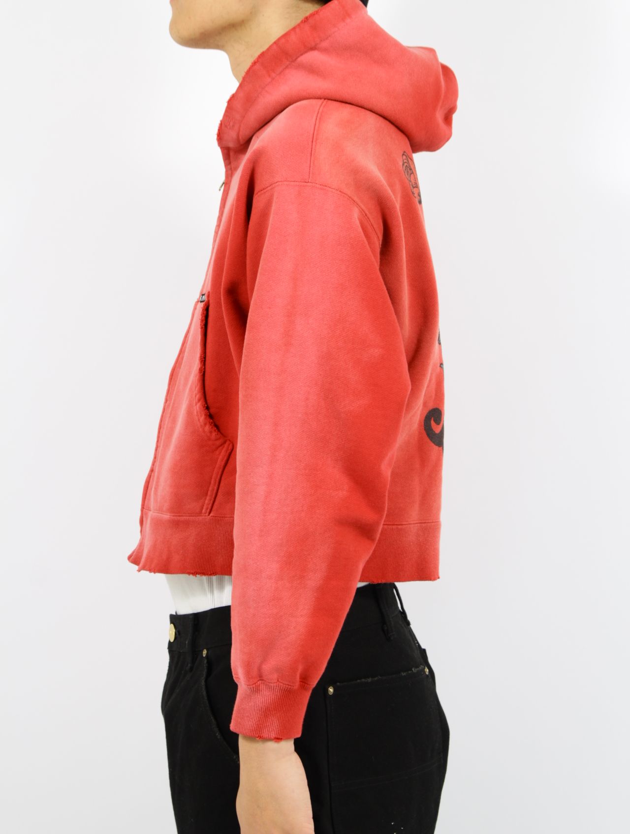 【25SS】"カミヤ-ローズ" ディストレスド ジップ フーディー パーカー / “KMY-ROSE” DISTRESSED ZIP HOODIE / レッド